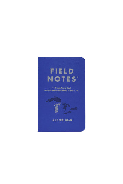 Front of blue Field Notes Lake Michigan notebook.