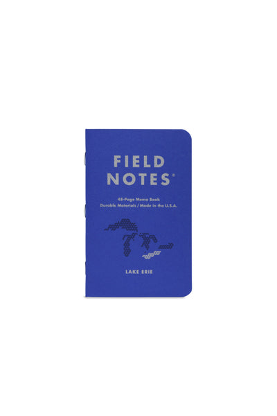 Front of blue Field Notes Lake Erie notebook.