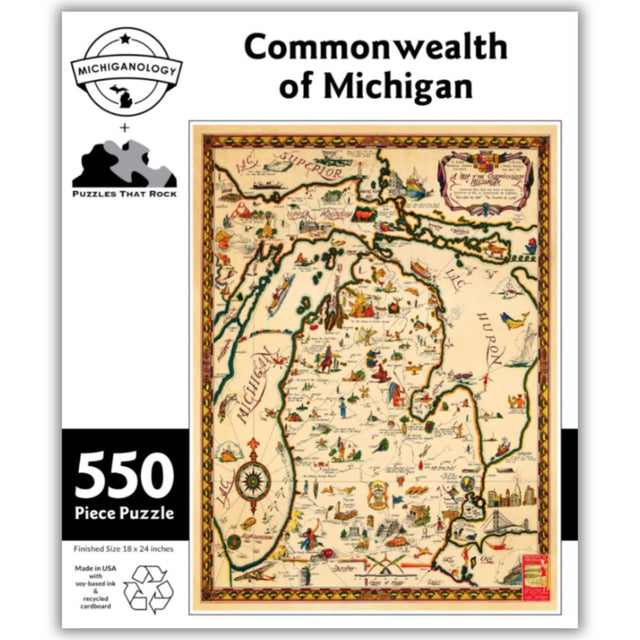 550-piece puzzle cover showing the Commonwealth of Michigan.