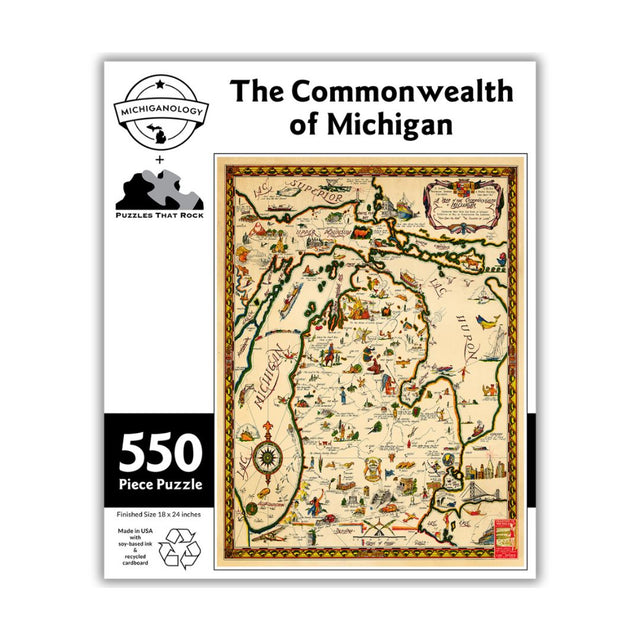 550-piece puzzle cover showing the Commonwealth of Michigan.