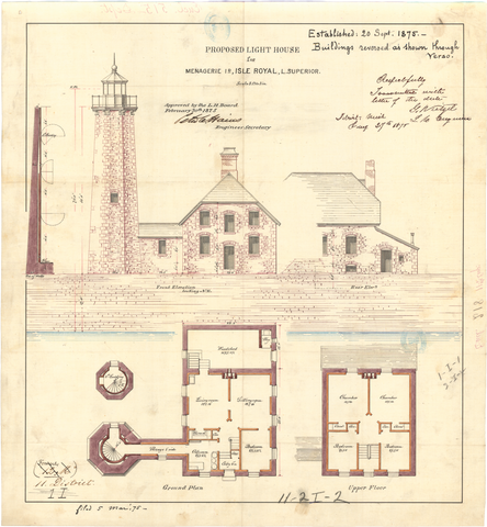 Isle Royal Lighthouse Architectural Drawing, 1875
