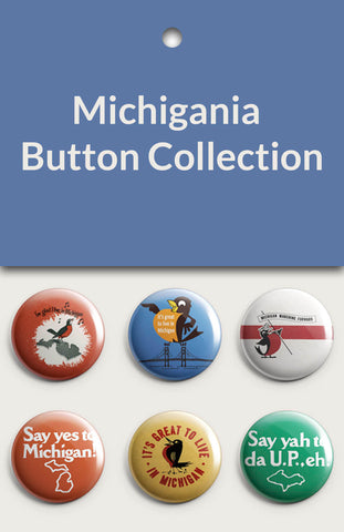 A package of the Michigania Button Collection showing six round buttons.